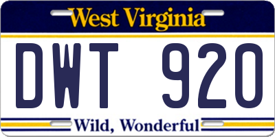 WV license plate DWT920
