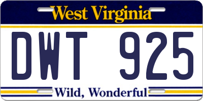 WV license plate DWT925