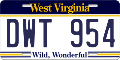 WV license plate DWT954