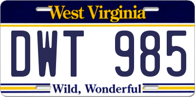 WV license plate DWT985