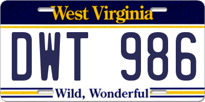 WV license plate DWT986