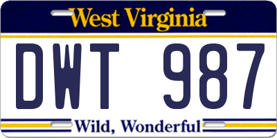 WV license plate DWT987
