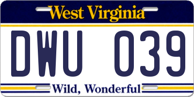 WV license plate DWU039