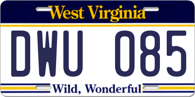 WV license plate DWU085