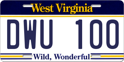 WV license plate DWU100