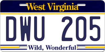 WV license plate DWU205
