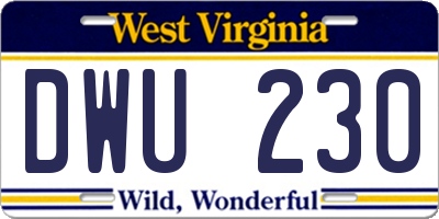 WV license plate DWU230