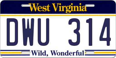 WV license plate DWU314