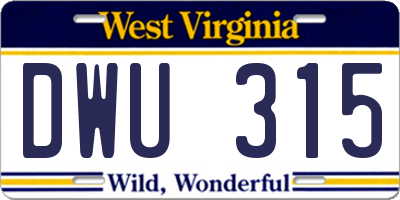 WV license plate DWU315