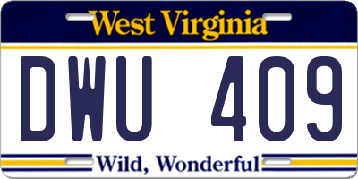 WV license plate DWU409