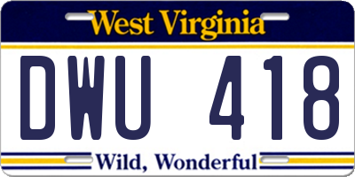 WV license plate DWU418