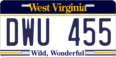 WV license plate DWU455