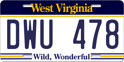 WV license plate DWU478