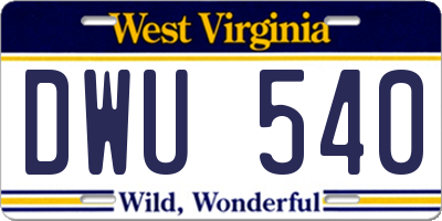 WV license plate DWU540