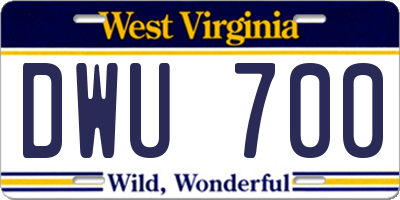 WV license plate DWU700