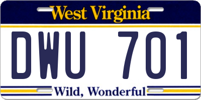 WV license plate DWU701