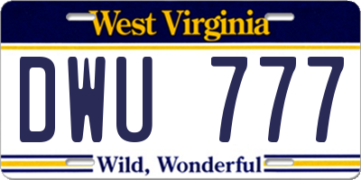 WV license plate DWU777