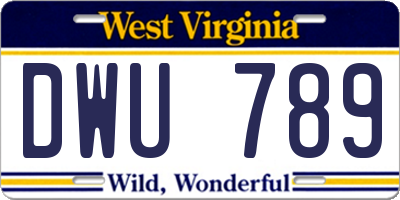 WV license plate DWU789