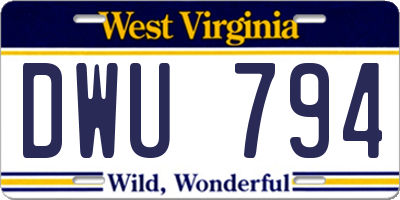 WV license plate DWU794