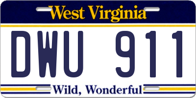 WV license plate DWU911