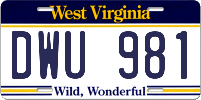 WV license plate DWU981