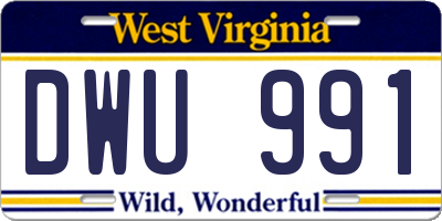 WV license plate DWU991