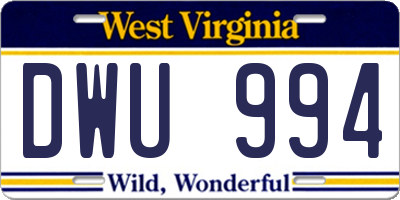 WV license plate DWU994