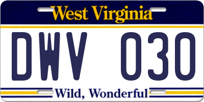 WV license plate DWV030