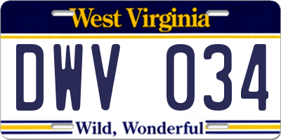 WV license plate DWV034