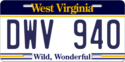 WV license plate DWV940