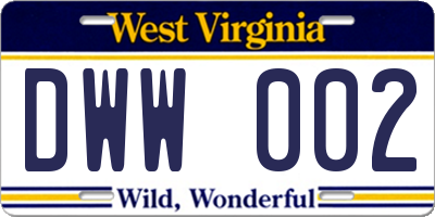 WV license plate DWW002