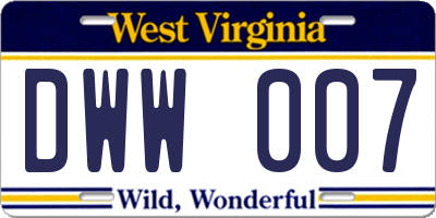 WV license plate DWW007