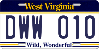WV license plate DWW010