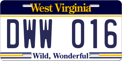 WV license plate DWW016