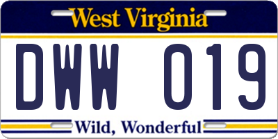 WV license plate DWW019