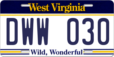 WV license plate DWW030