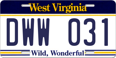 WV license plate DWW031