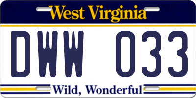 WV license plate DWW033