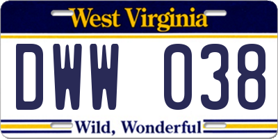 WV license plate DWW038
