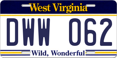 WV license plate DWW062