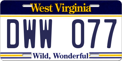 WV license plate DWW077