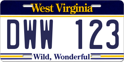 WV license plate DWW123