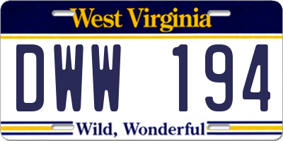 WV license plate DWW194