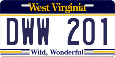 WV license plate DWW201