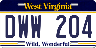 WV license plate DWW204
