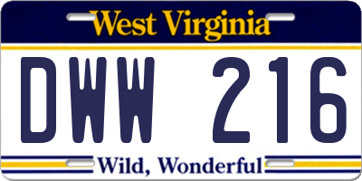 WV license plate DWW216