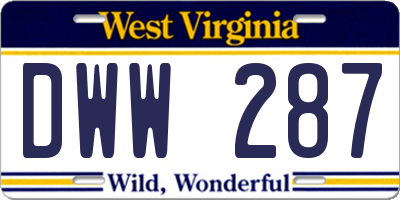 WV license plate DWW287