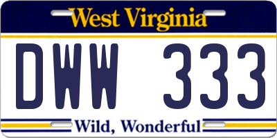 WV license plate DWW333
