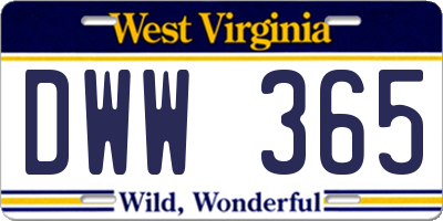 WV license plate DWW365