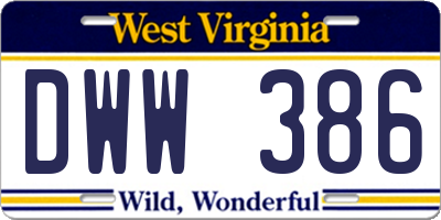 WV license plate DWW386